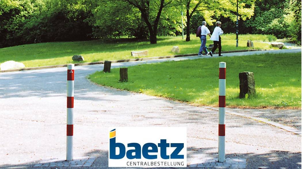 Absperrpfosten, Ø 60 mm, herausnehmbar, ohne Verschluss Beschaffenheit: feuerverzinkt, weiß beschichtet, rot reflekt. Leuchtstreifen, Ösen: ohne se