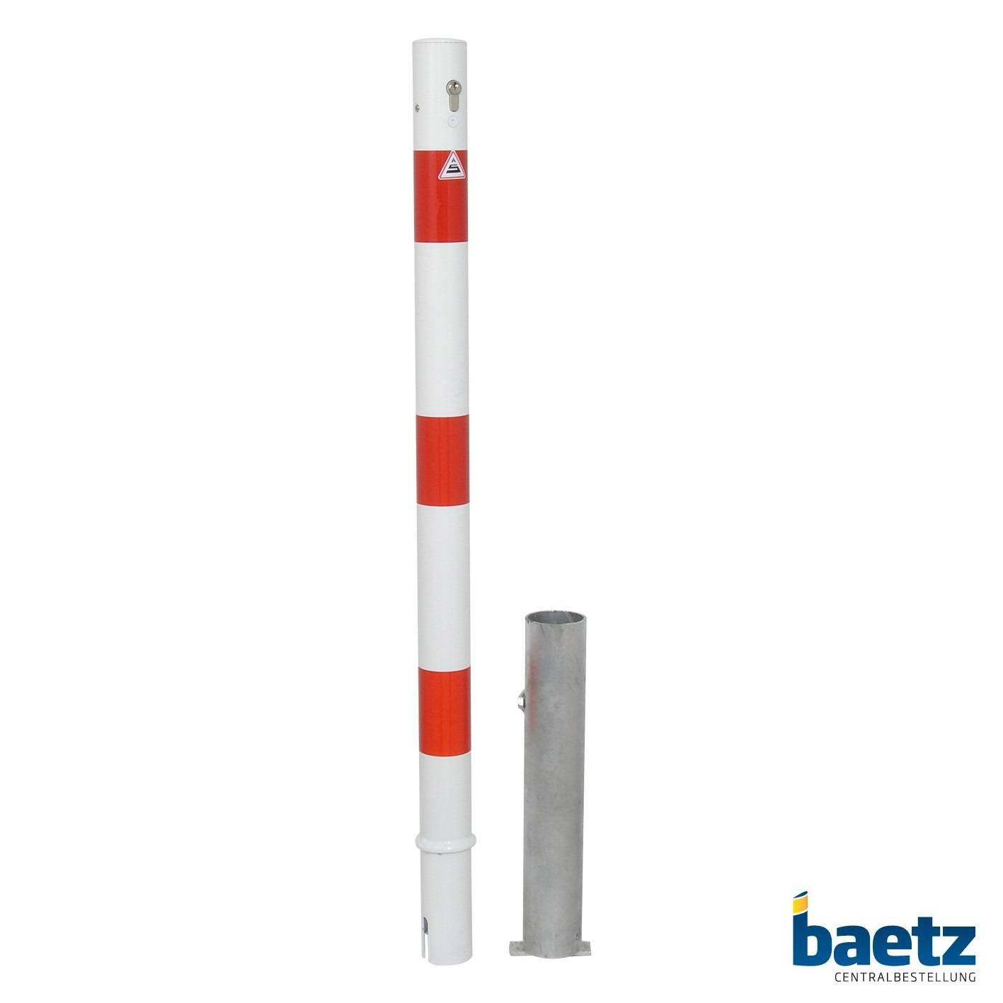 Absperrpfosten, Ø 60 mm, herausnehmbar, mit Profilzylinderschloss Beschaffenheit: feuerverzinkt, weiß beschichtet, rot reflekt. Leuchtstreifen