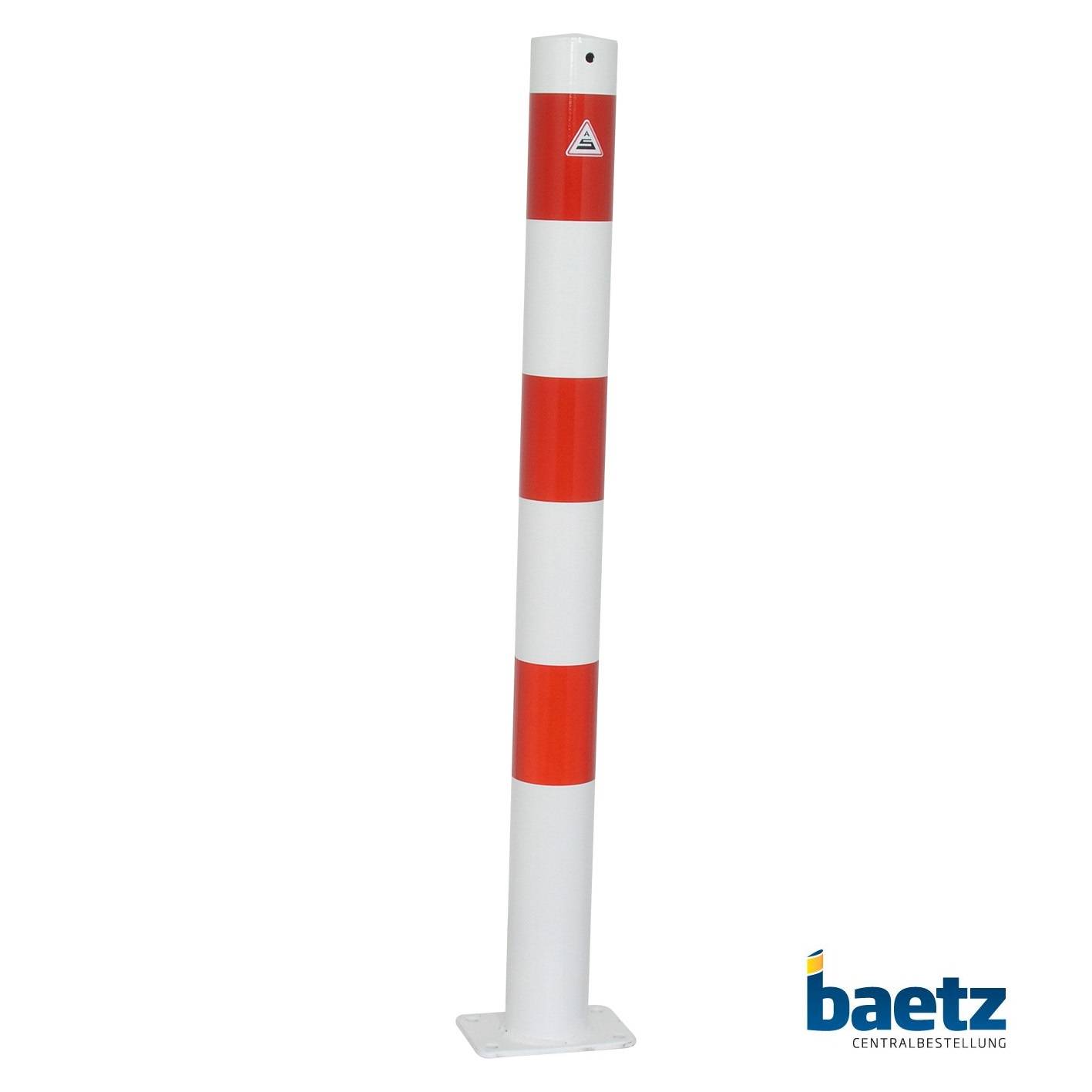 Absperrpfosten, Ø 76 mm, ortsfest, für Dübelbefestigung Beschaffenheit: feuerverzinkt, weiß beschichtet, rot reflekt. Leuchtstreifen, Ösen: ohne