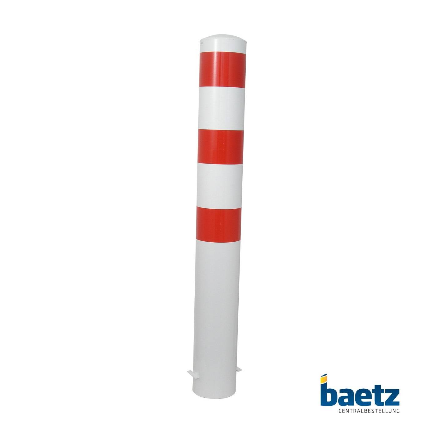 Stahlrohrpoller Ø 152 mm, ortsfest zum Einbetonieren Beschaffenheit: feuerverzinkt, weiß beschichtet, rot reflekt. Leuchtstreifen, Länge : 2000 mm