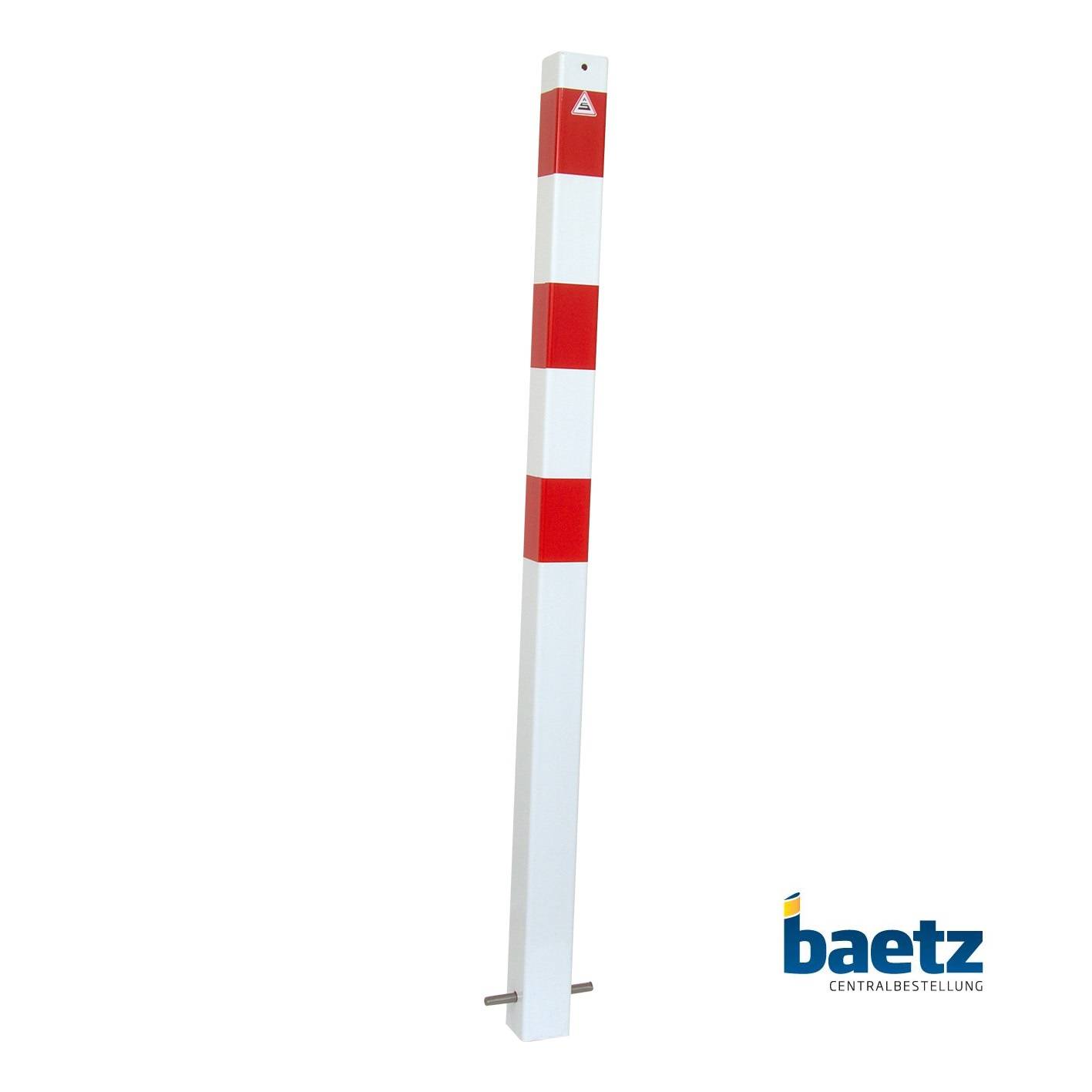 Absperrpfosten, 70 mm x 70 mm, ortsfest, zum Einbetonieren Beschaffenheit: feuerverzinkt, weiß beschichtet, rot reflekt. Leuchtstreifen, Ösen: ohne