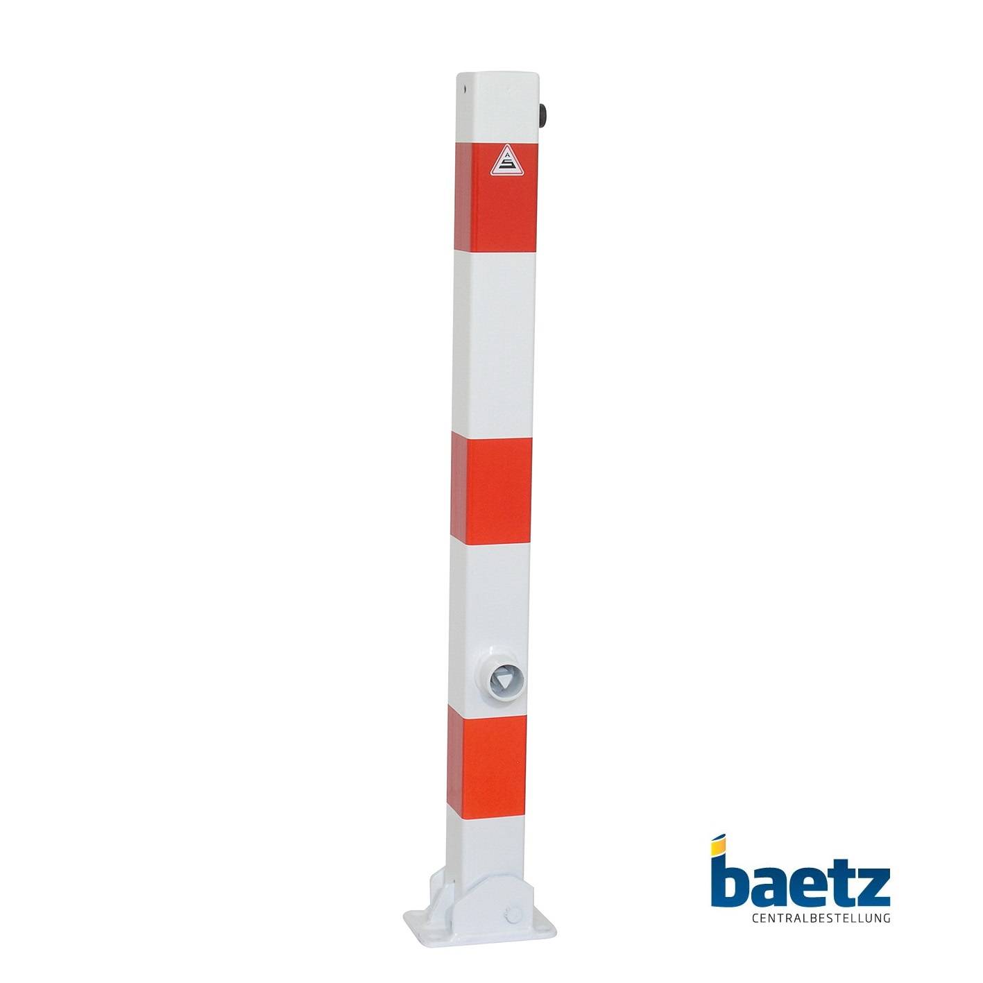 Absperrpfosten, 70 mm x 70 mm, umlegbar, mit Dreikantverschluss Beschaffenheit: feuerverzinkt, weiß beschichtet, rot reflekt. Leuchtstreifen