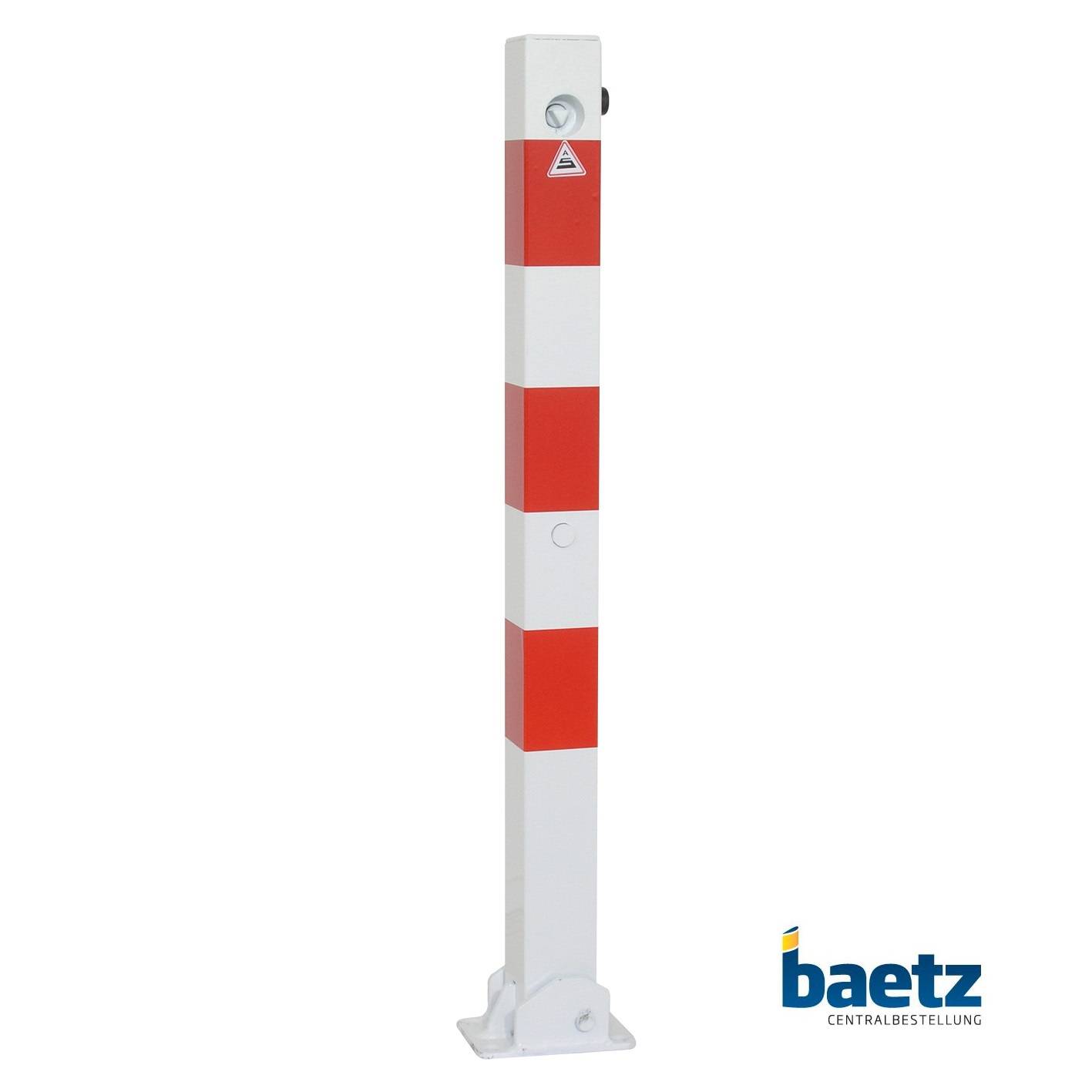 Absperrpfosten, 70 mm x 70 mm, umlegbar, mit Dreikantverschluss oben Beschaffenheit: feuerverzinkt, Montageart: für Dübelbefestigung mit Bodenplatte