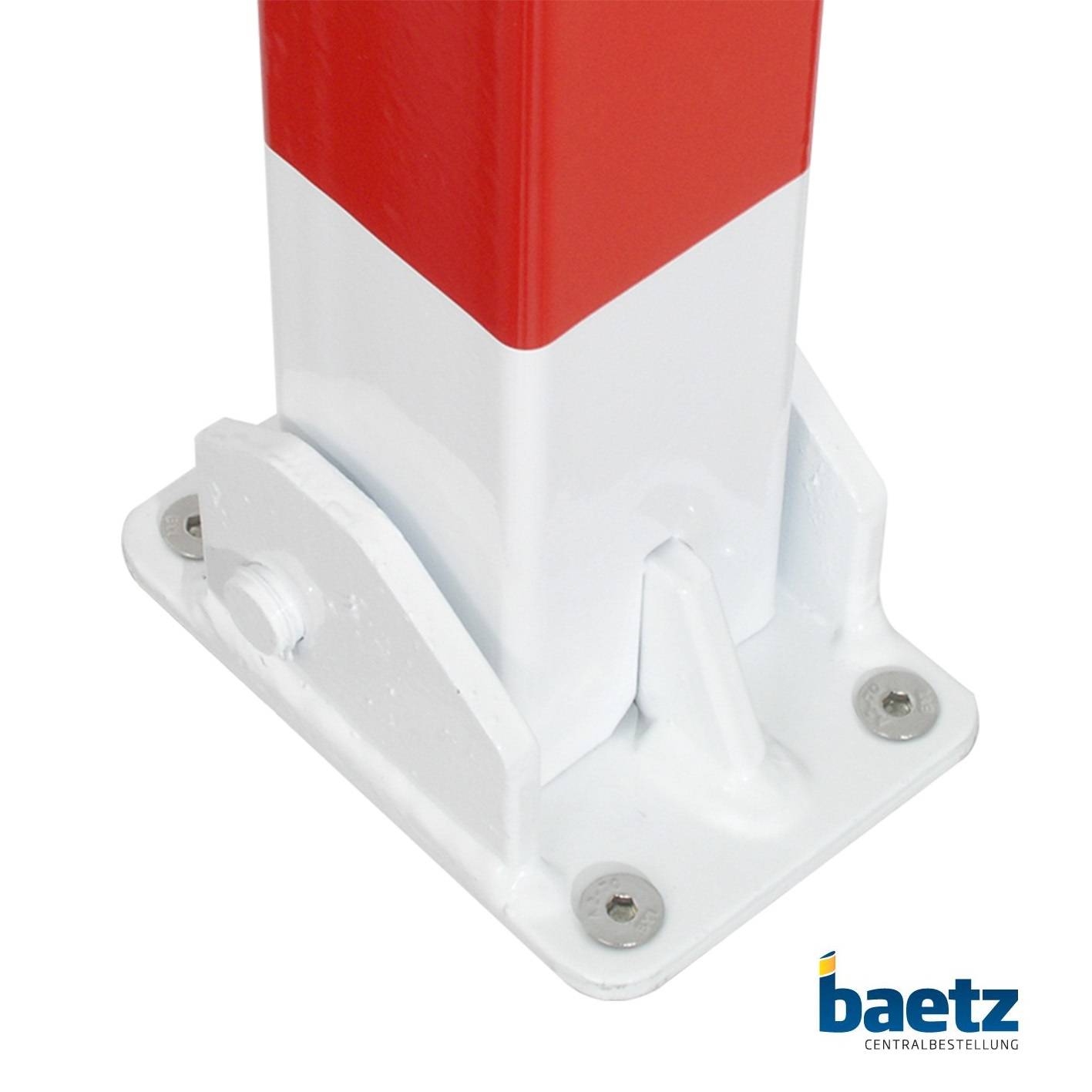 Absperrpfosten, 70 mm x 70 mm, umlegbar, mit Dreikantverschluss oben Beschaffenheit: feuerverzinkt, weiß beschichtet, rot reflekt. Leuchtstreifen