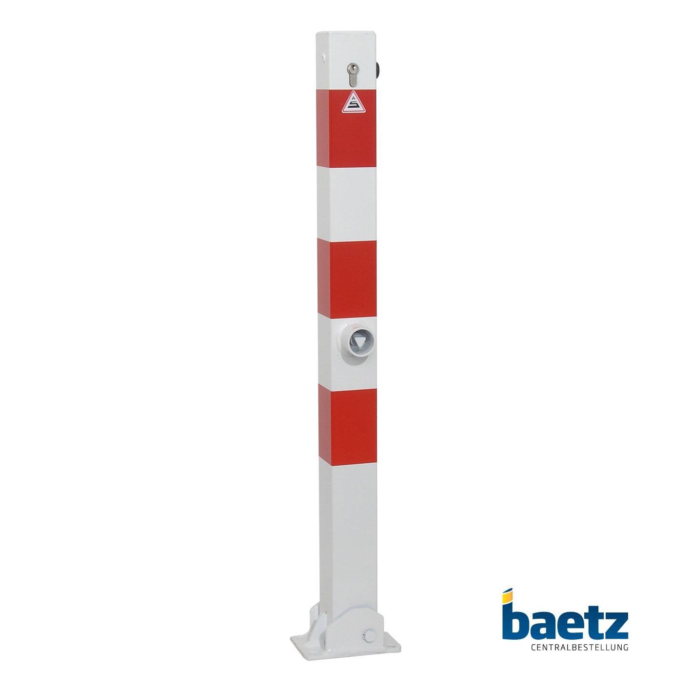 Absperrpfosten, 70 mm x 70 mm, umlegbar Beschaffenheit: feuerverzinkt, weiß beschichtet, rot reflekt. Leuchtstreifen, Montageart: für Dübelbefestig