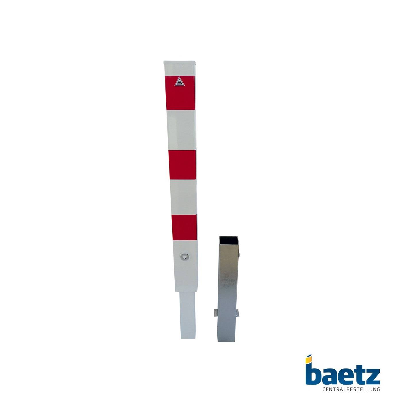 Absperrpfosten, 100 mm x 100 mm, herausnehmbar, mit Dreikantverschluss Beschaffenheit: feuerverzinkt, weiß beschichtet, rot reflekt. Leuchtstreifen