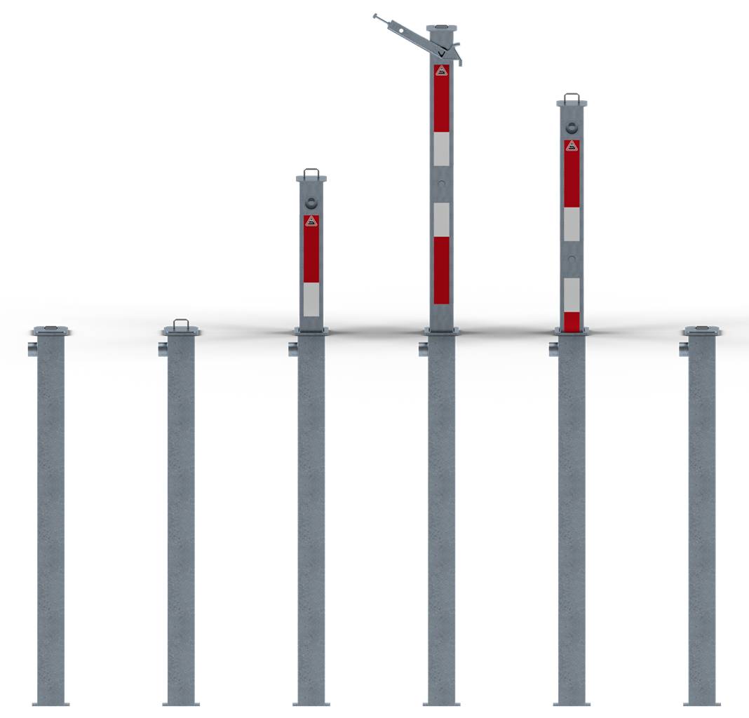 Schake Absperrpfosten, 70 mm x 70 mm, vollversenkbar, mit DIN Dreikantverschluss
