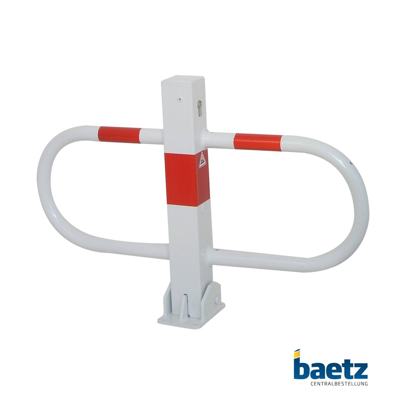 Parkplatzsperre, 500 mm Überflur, umlegbar Beschaffenheit: feuerverzinkt, weiß beschichtet, rot reflekt. Leuchtstreifen, Schloss: mit Dreikantversch