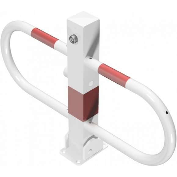 Parkplatzsperre, 500 mm Überflur, umlegbar Beschaffenheit: feuerverzinkt, weiß beschichtet, rot reflekt. Leuchtstreifen, Schloss: mit Dreikantversch