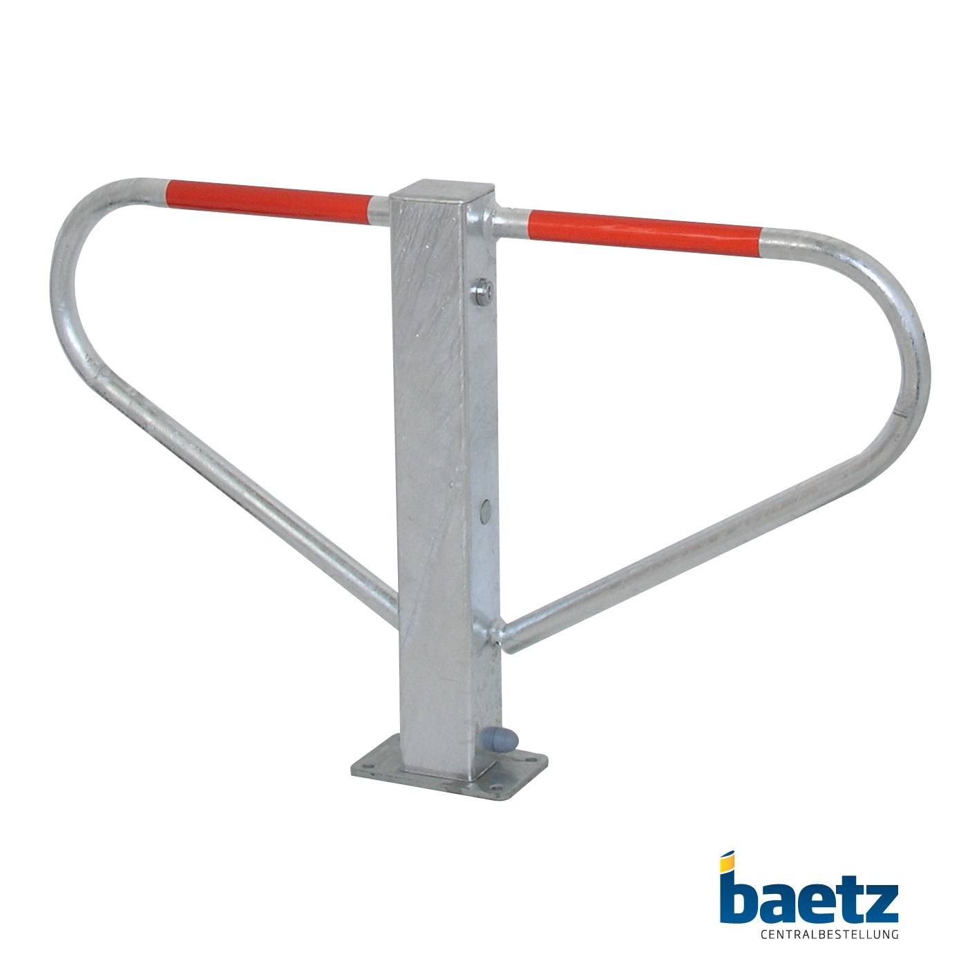 Parkplatzsperre, 500 mm Überflur, umlegbar, mit Rundzylinder Beschaffenheit: feuerverzinkt, rot reflektierenden Leuchtstreifen