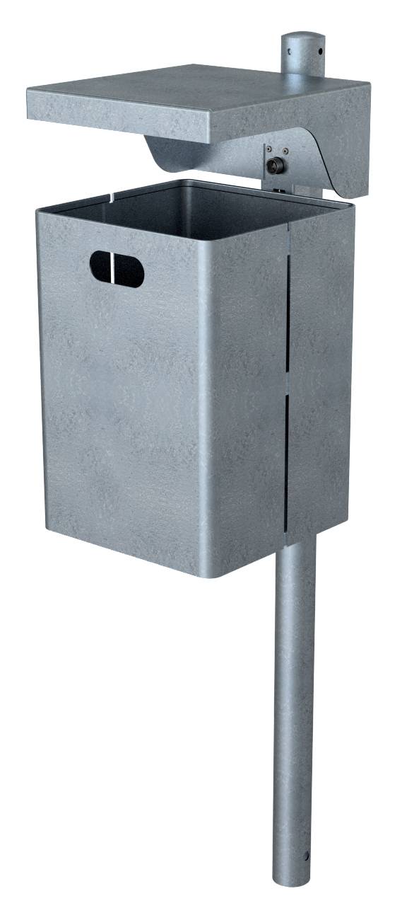 Schake Abfallbehälter, Rechteck, mit Dach, 40 Liter | Abfallbehälter: mit Standpfosten, Ø 60 mm x 13