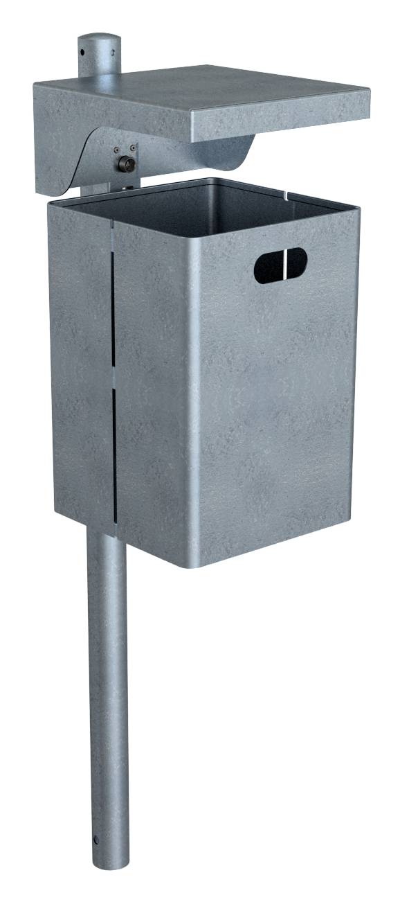 Schake Abfallbehälter, Rechteck, mit Dach, 40 Liter | Abfallbehälter: mit Standpfosten, Ø 60 mm x 13