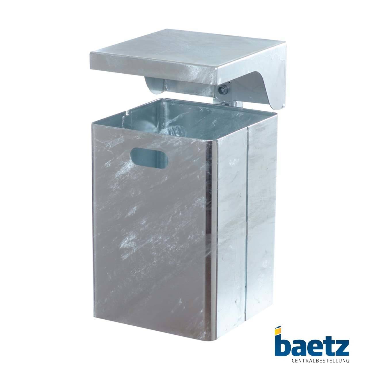 Abfallbehälter, Rechteck, mit Dach, 40 Liter Abfallbehälter: ohne Standpfosten, feuerverzinkt u. beschichtet, Wandmontage