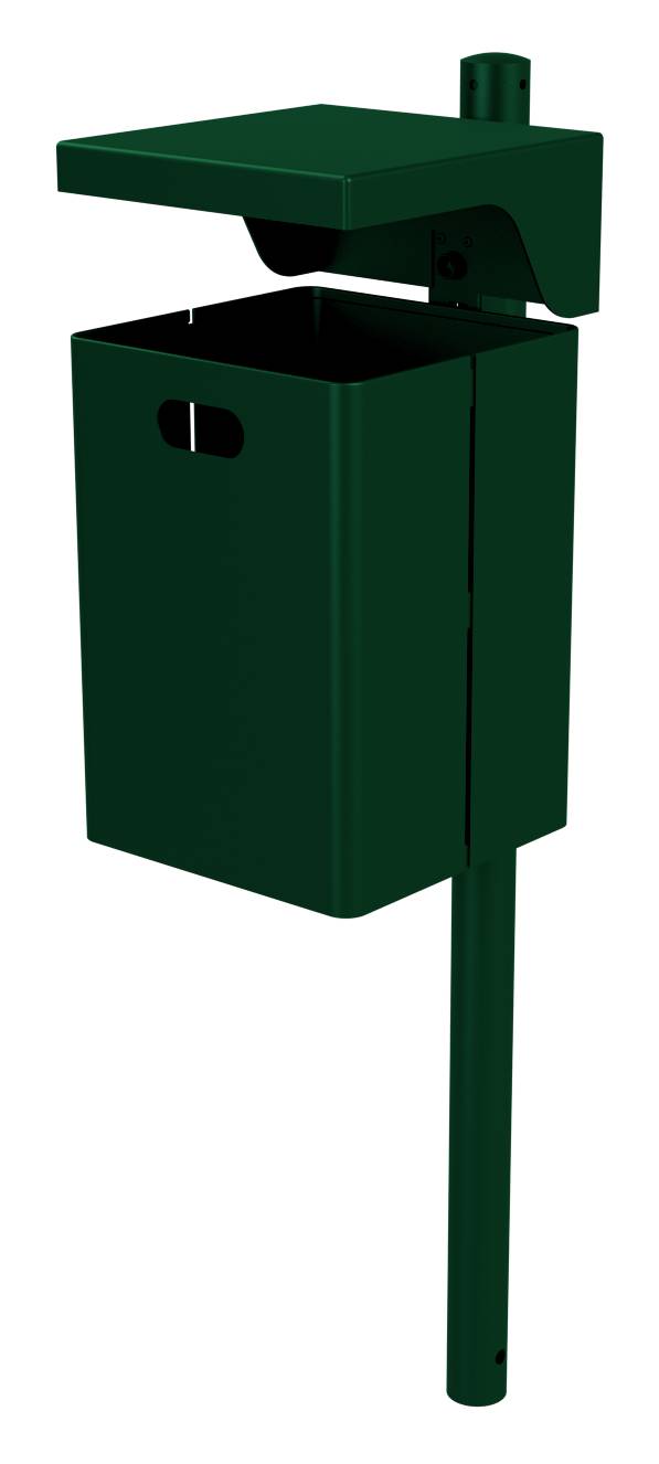 Schake Abfallbehälter, Rechteck, mit Dach, 40 Liter | Abfallbehälter: mit Standpfosten, beschichtet,