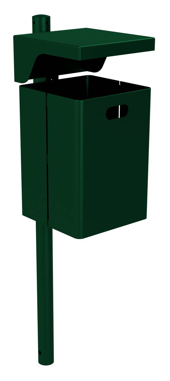 Schake Abfallbehälter, Rechteck, mit Dach, 40 Liter | Abfallbehälter: mit Standpfosten, beschichtet,