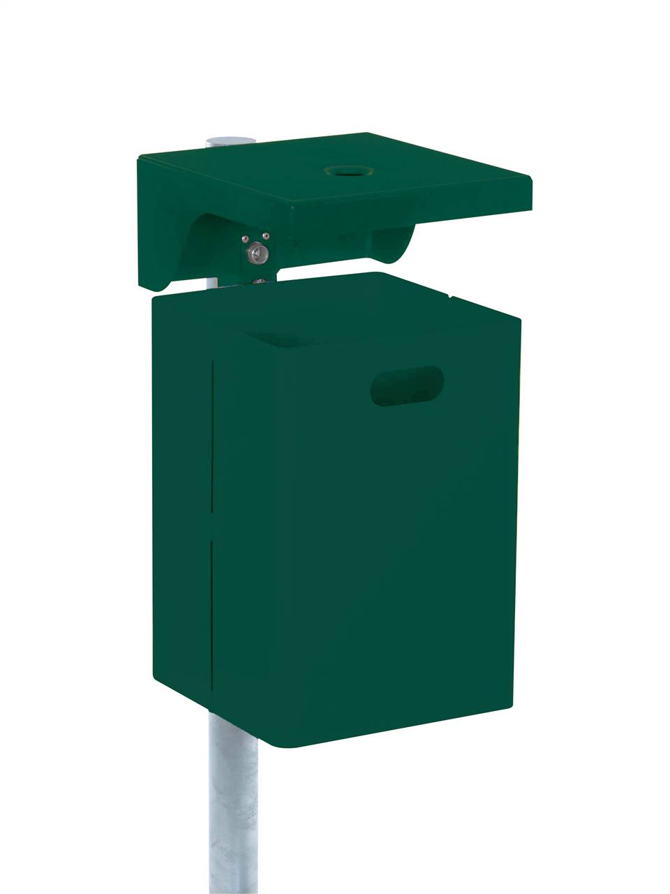 Schake Abfallbehälter, Rechteck, mit Dach, inkl. Ascher, 40 Liter | Abfallbehälter: mit Standpfosten