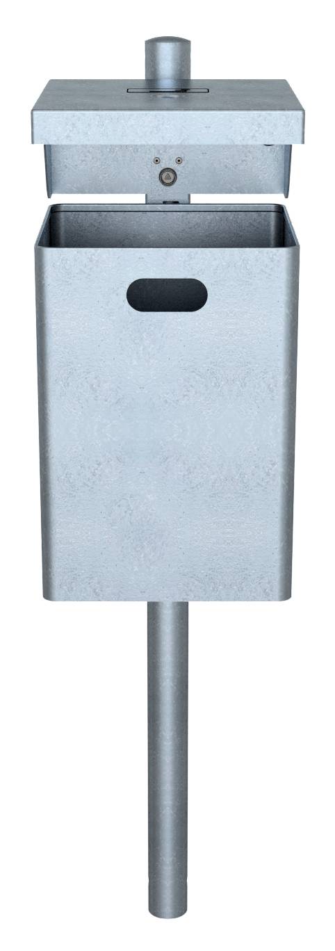 Schake Abfallbehälter, Rechteck, mit Dach, inkl. Ascher, 40 Liter | Abfallbehälter: mit Standpfosten