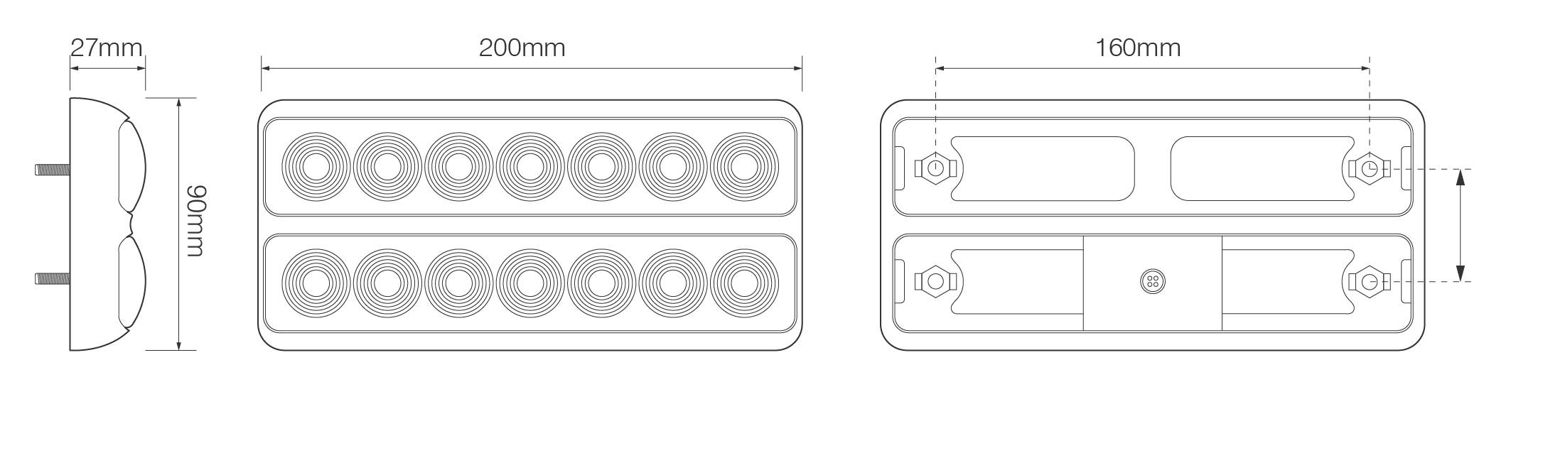 LED Rückleuchte, Schluss-, Brems- u. Blinkleuchte, Double Slimline, 12 Volt, Serie 207
