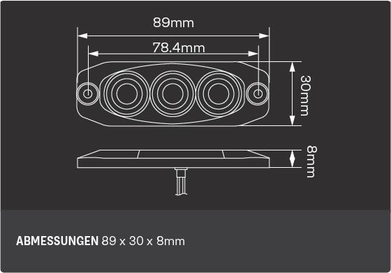 LED Blitzmodul, 3 LED Module, LED-Farbe Blau, 8 mm Aufbauhöhe