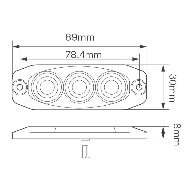 LED Blitzmodul, 3 LED Module, LED-Farbe Blau, 8 mm Aufbauhöhe