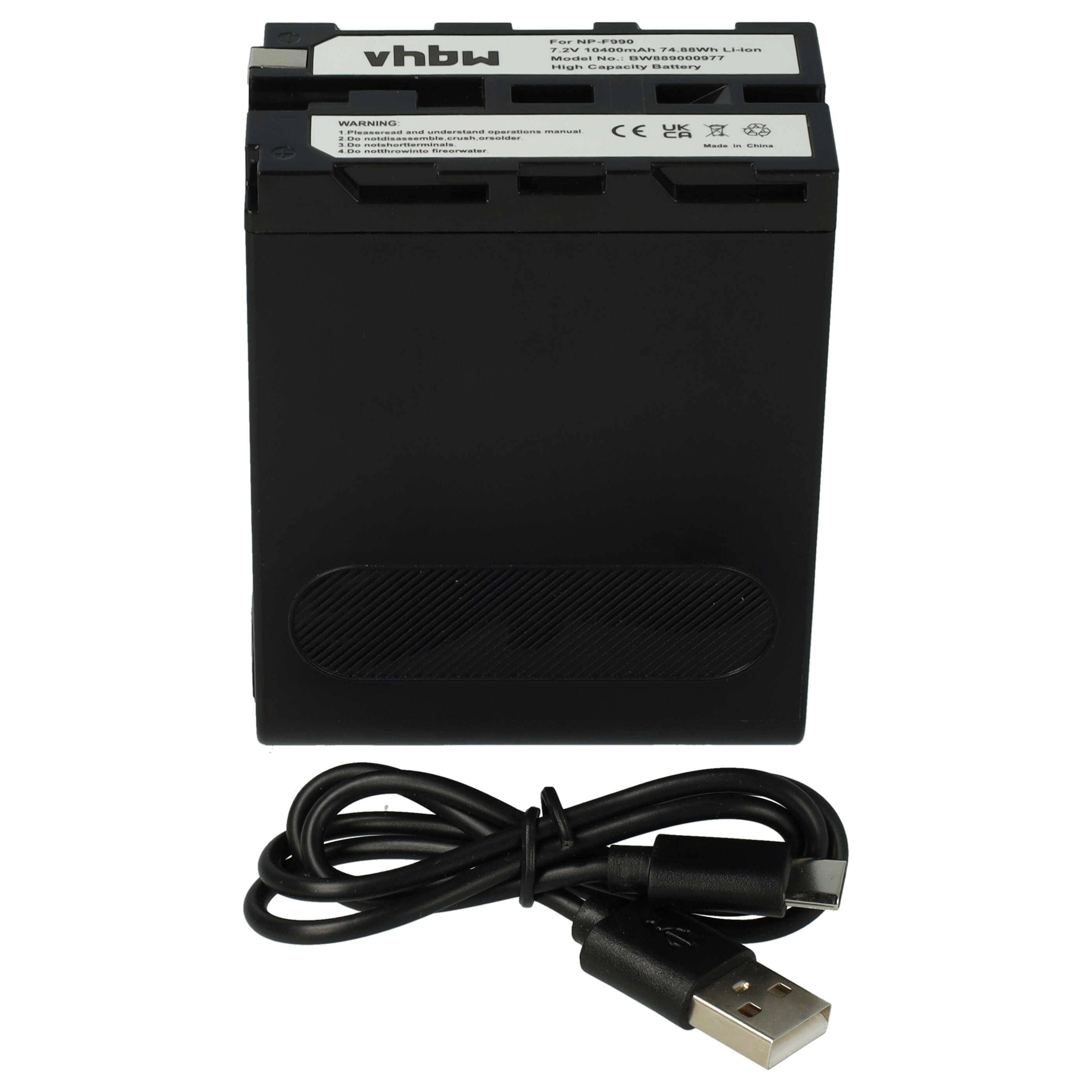 vhbw Akku kompatibel mit Sony GV-A500, GV-A500E, GV-D200, GV-D800, HDR-FX1, HDR-AX2000 Kamera (10400mAh, 7,2V, Li-Ion), USB-C Buchse