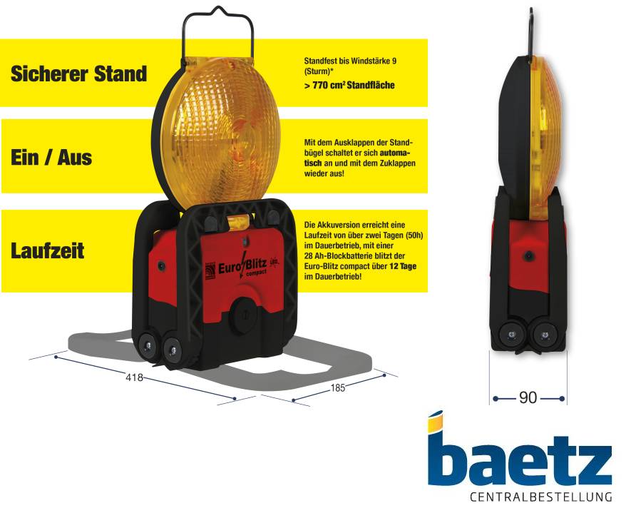 Horizont Euro-Blitz Compact, Batterieversion, LED Warnleuchte, zweiseitig