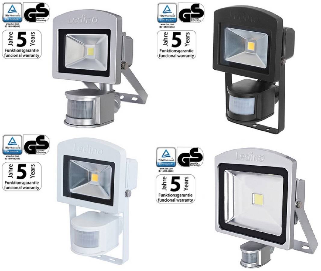 Ledino LED Strahler 10-50W Silber Schwarz Weiß 3000-6500K IR-Sensor