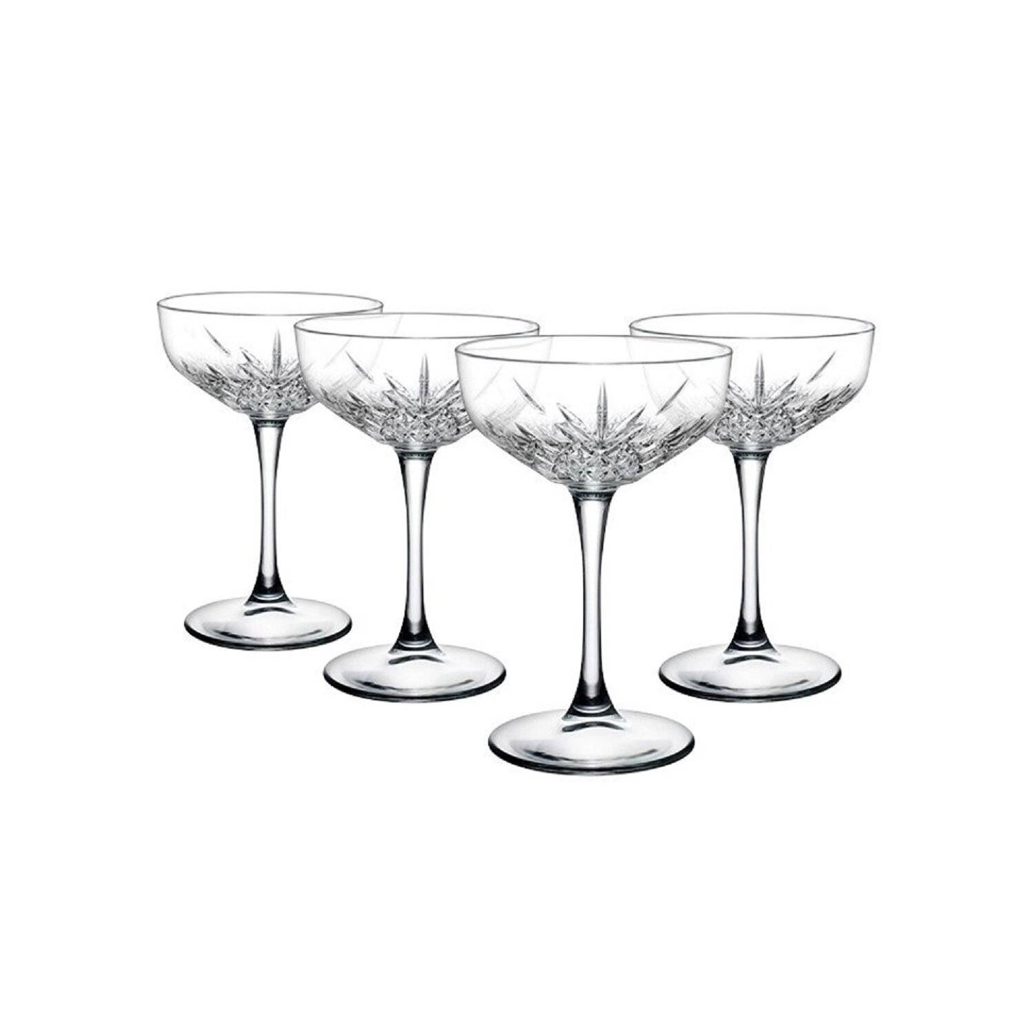 Pasabahce 440236 4er Set Gin Champagnerschale Sektschale Dessertschale Cocktail Glas „Timeless“ Kristall-Design aus Glas