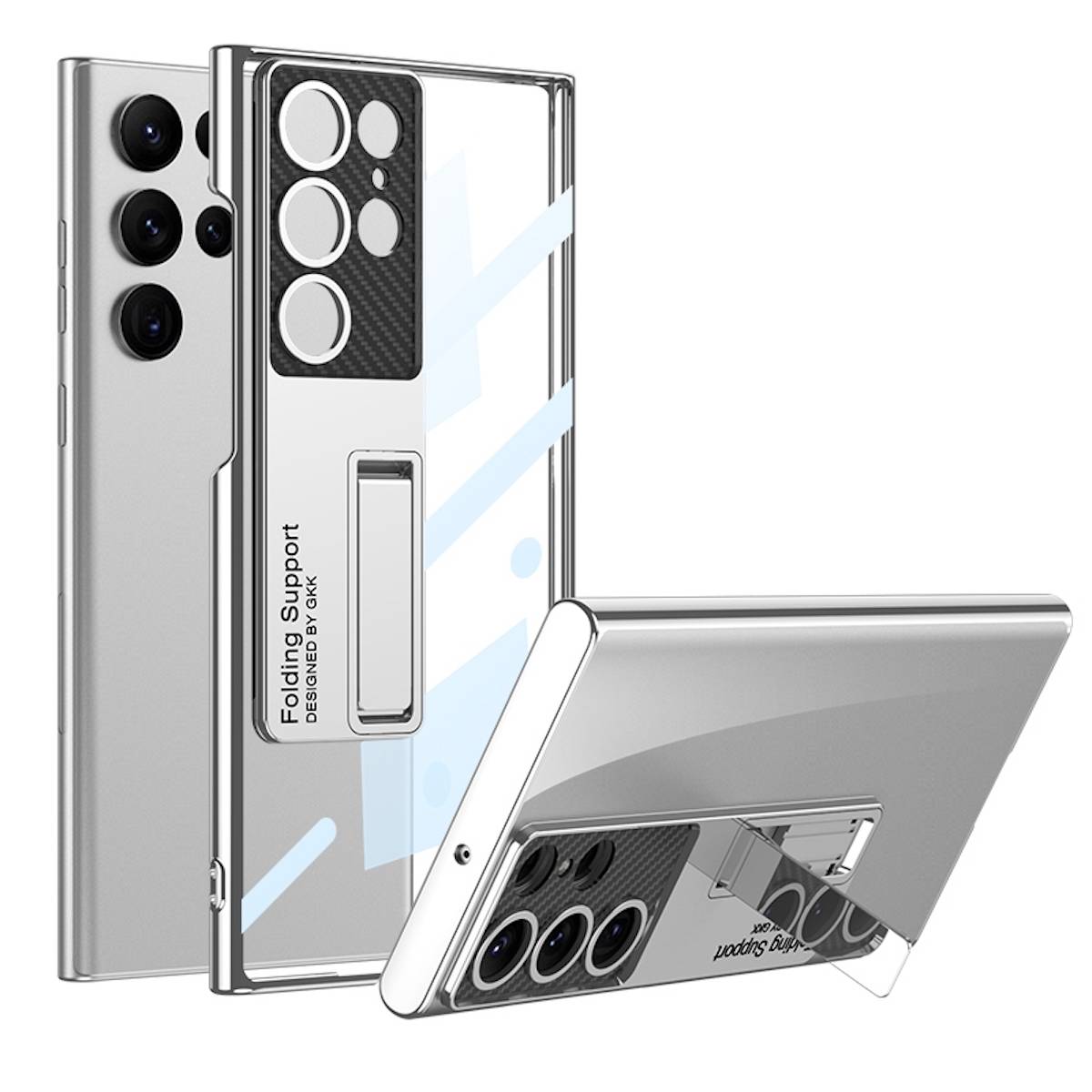 Für Samsung Galaxy S23 Ultra 5G Galvanik Hülle aufstellbar Silber Handy Tasche Hülle Cover Etui Zubehör Neu