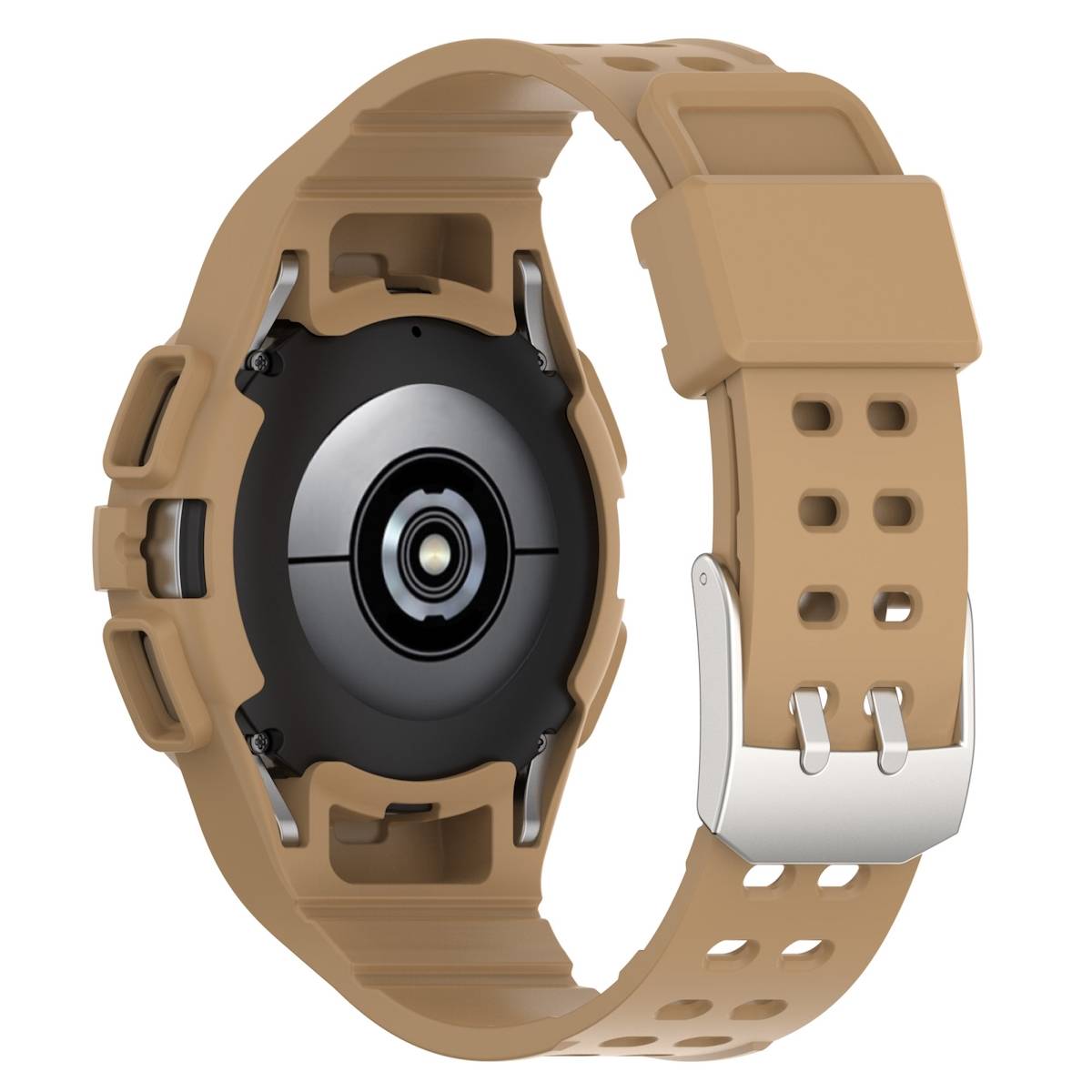 Für Samsung Galaxy Watch 5 44mm Silikon Uhrenarmband mit integriertem Gehäuse Coffee Ersatz Armband Smart Uhr