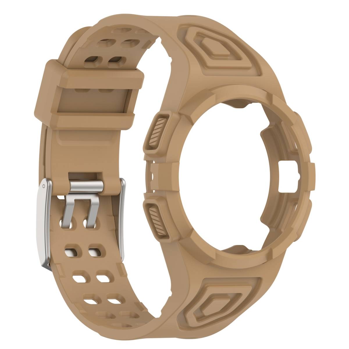 Für Samsung Galaxy Watch 5 44mm Silikon Uhrenarmband mit integriertem Gehäuse Coffee Ersatz Armband Smart Uhr
