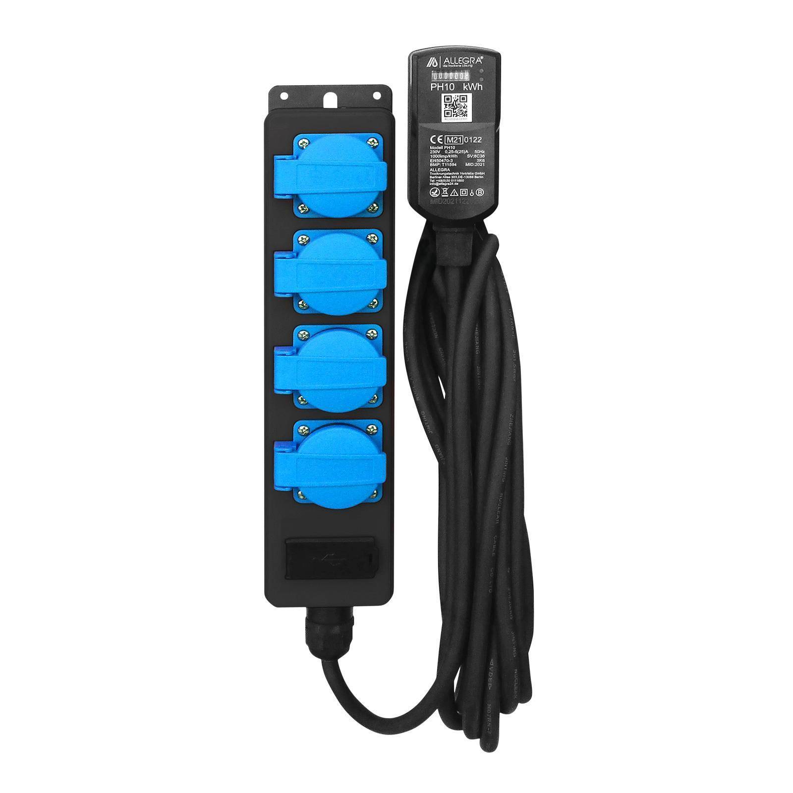 Mobiler Stromzähler für Ihr Balkonkraftwerk MID Stromzähler PH10 mit 4-fach Verteilersteckdosenleiste und USB