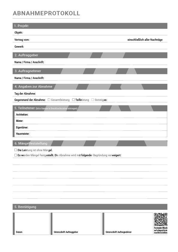 Abnahmeprotokoll Formular A4-Block selbstdurchschreibend