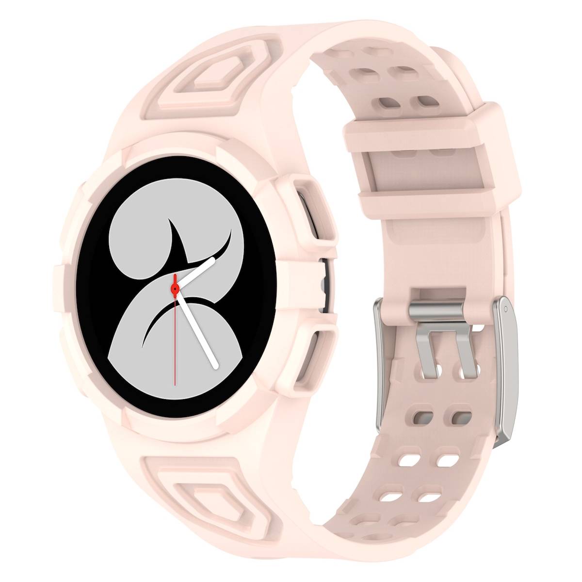 Für Samsung Galaxy Watch 5 44mm Silikon Uhrenarmband mit integriertem Gehäuse Rosa Ersatz Armband Smart Uhr