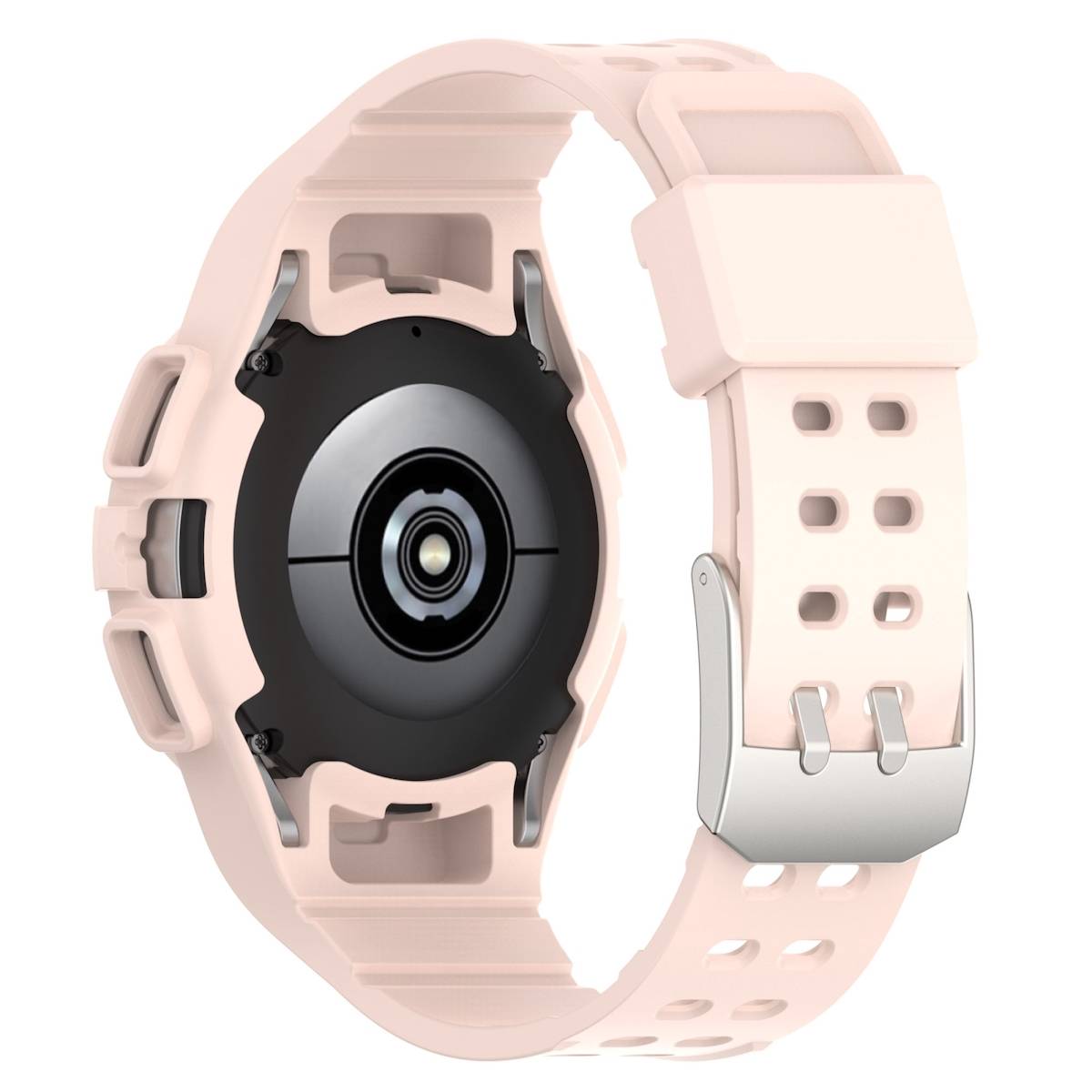 Für Samsung Galaxy Watch 5 44mm Silikon Uhrenarmband mit integriertem Gehäuse Rosa Ersatz Armband Smart Uhr