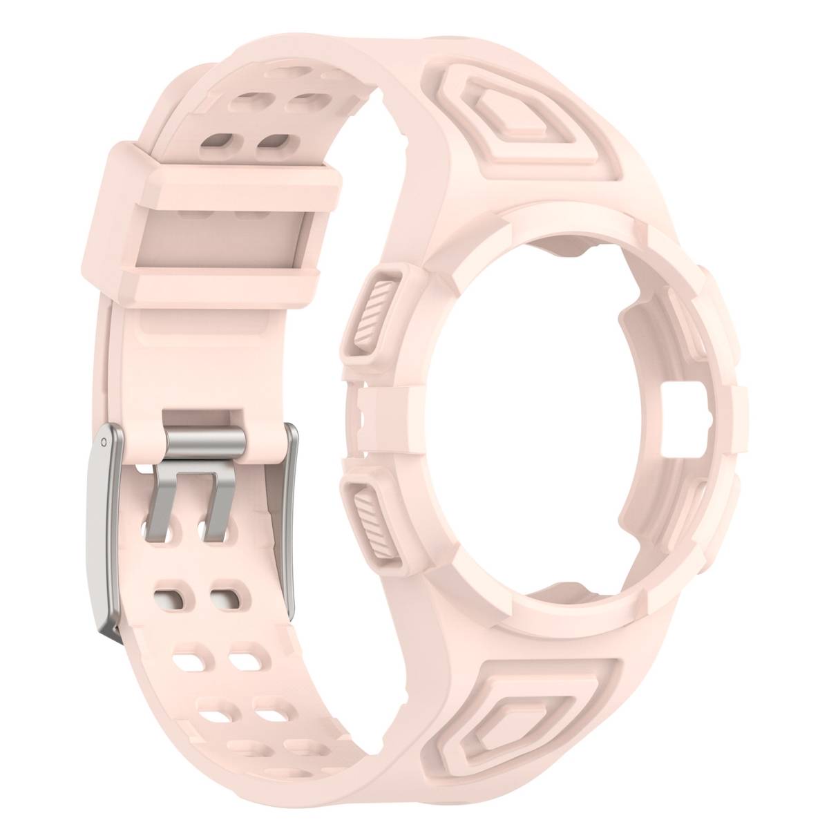 Für Samsung Galaxy Watch 5 44mm Silikon Uhrenarmband mit integriertem Gehäuse Rosa Ersatz Armband Smart Uhr