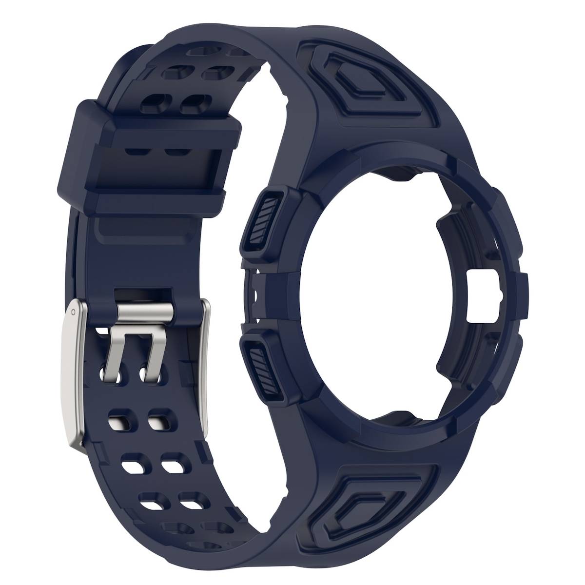 Für Samsung Galaxy Watch 5 44mm Silikon Uhrenarmband mit integriertem Gehäuse Dunkelblau Ersatz Armband Smart Uhr