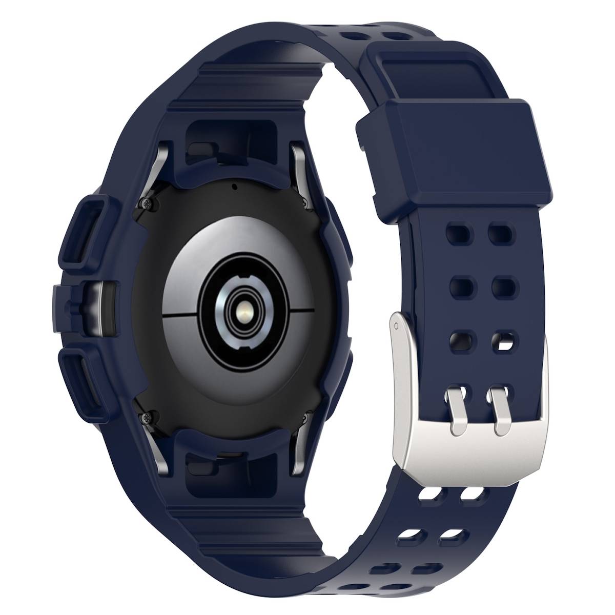 Für Samsung Galaxy Watch 5 44mm Silikon Uhrenarmband mit integriertem Gehäuse Dunkelblau Ersatz Armband Smart Uhr