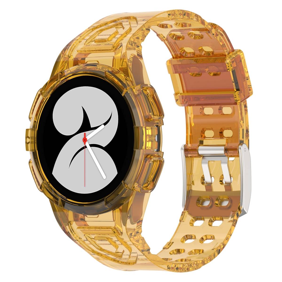 Für Samsung Galaxy Watch 5 44mm Silikon Uhrenarmband mit integriertem Gehäuse Transparent Orange Ersatz Armband Smart Uhr