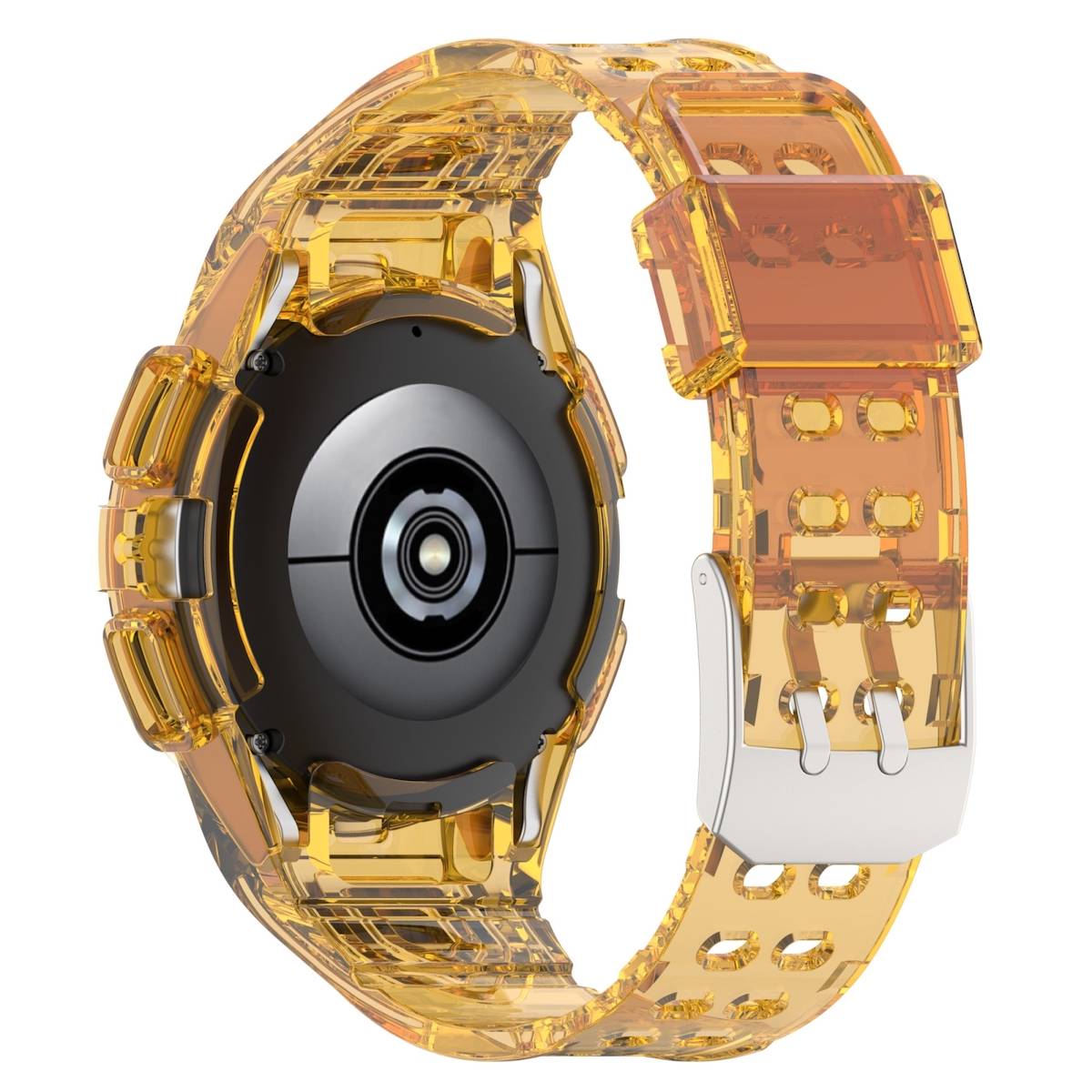 Für Samsung Galaxy Watch 5 44mm Silikon Uhrenarmband mit integriertem Gehäuse Transparent Orange Ersatz Armband Smart Uhr