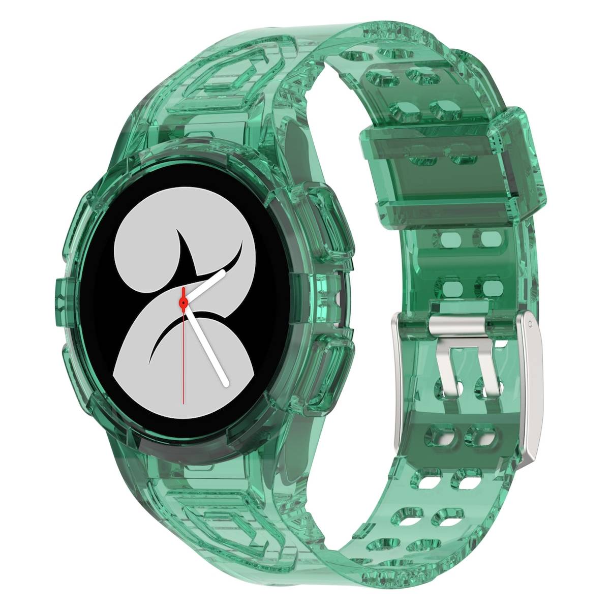 Für Samsung Galaxy Watch 5 44mm Silikon Uhrenarmband mit integriertem Gehäuse Transparent Grün Ersatz Armband Smart Uhr