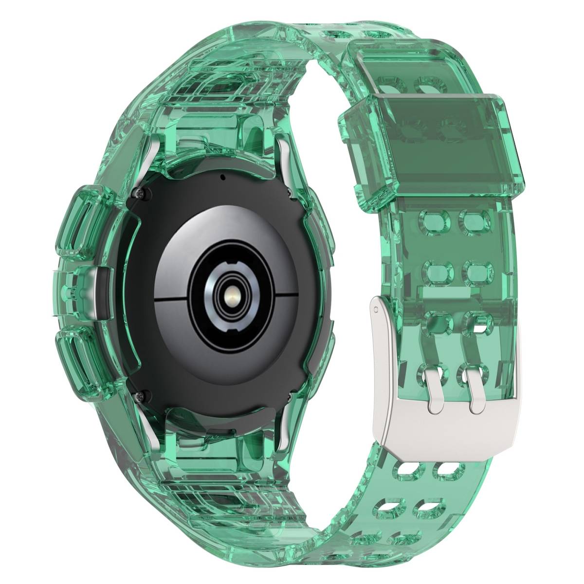 Für Samsung Galaxy Watch 5 44mm Silikon Uhrenarmband mit integriertem Gehäuse Transparent Grün Ersatz Armband Smart Uhr