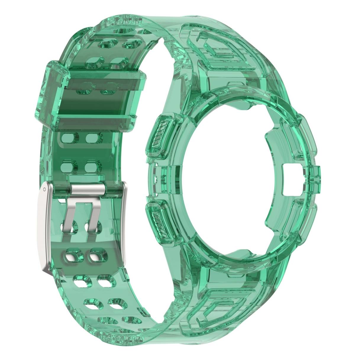 Für Samsung Galaxy Watch 5 44mm Silikon Uhrenarmband mit integriertem Gehäuse Transparent Grün Ersatz Armband Smart Uhr