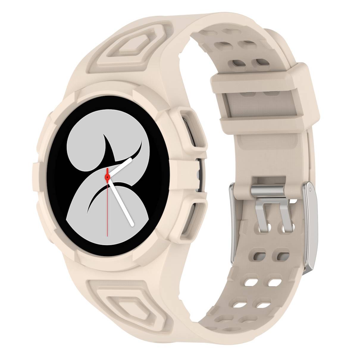 Für Samsung Galaxy Watch 5 44mm Silikon Uhrenarmband mit integriertem Gehäuse Creme Ersatz Armband Smart Uhr