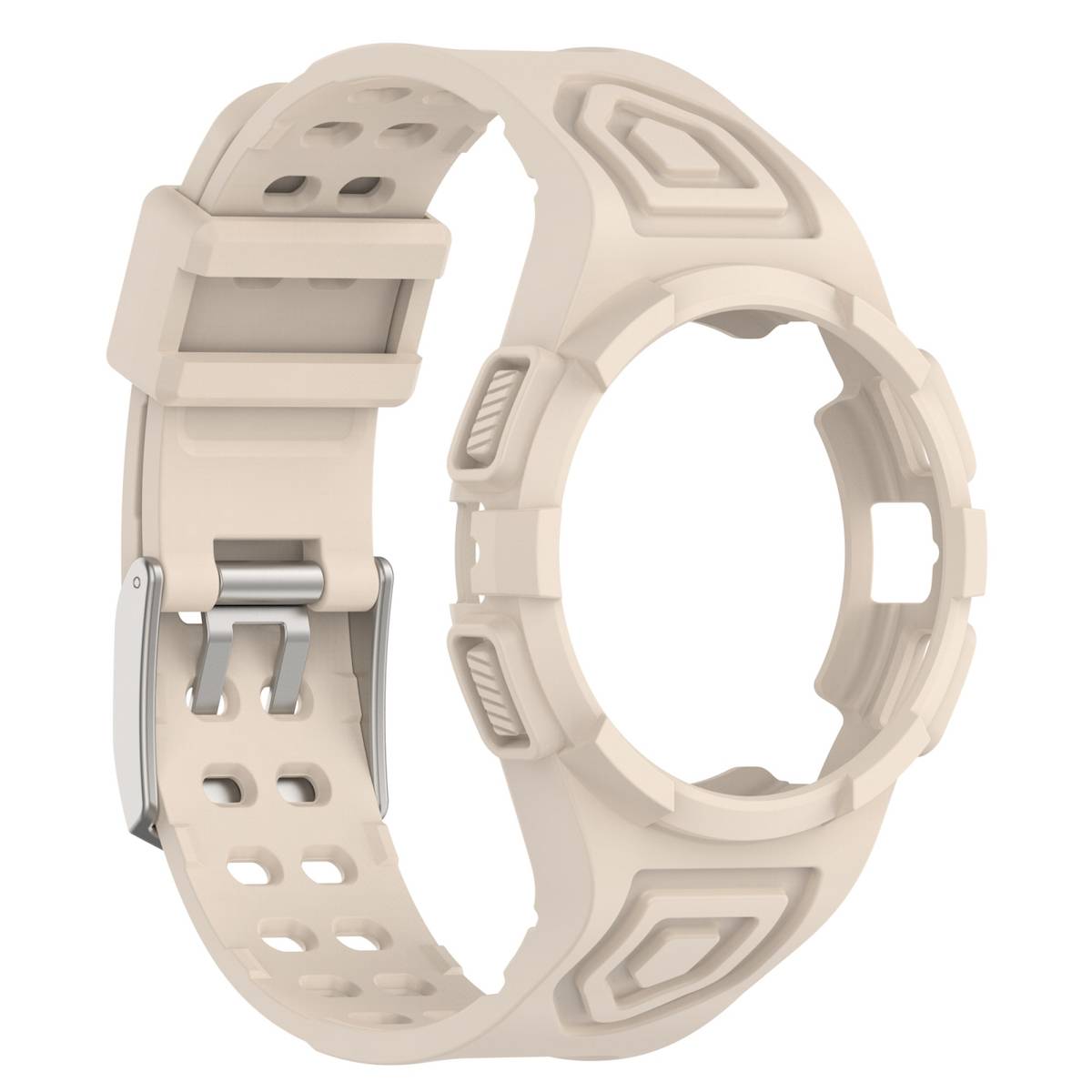 Für Samsung Galaxy Watch 5 44mm Silikon Uhrenarmband mit integriertem Gehäuse Creme Ersatz Armband Smart Uhr