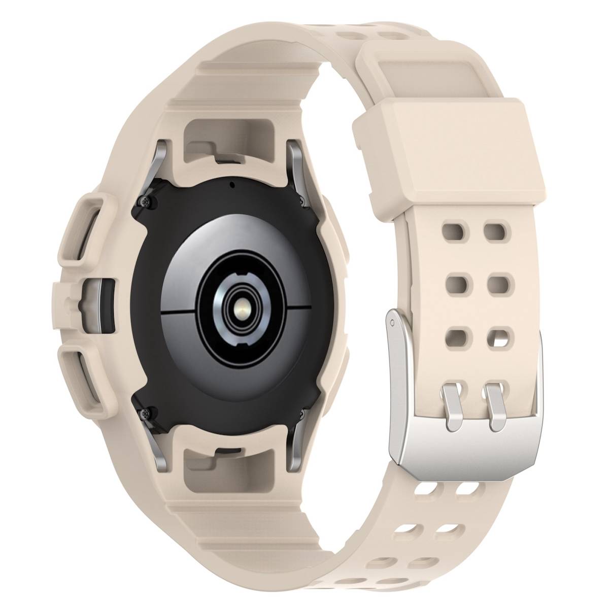 Für Samsung Galaxy Watch 5 44mm Silikon Uhrenarmband mit integriertem Gehäuse Creme Ersatz Armband Smart Uhr