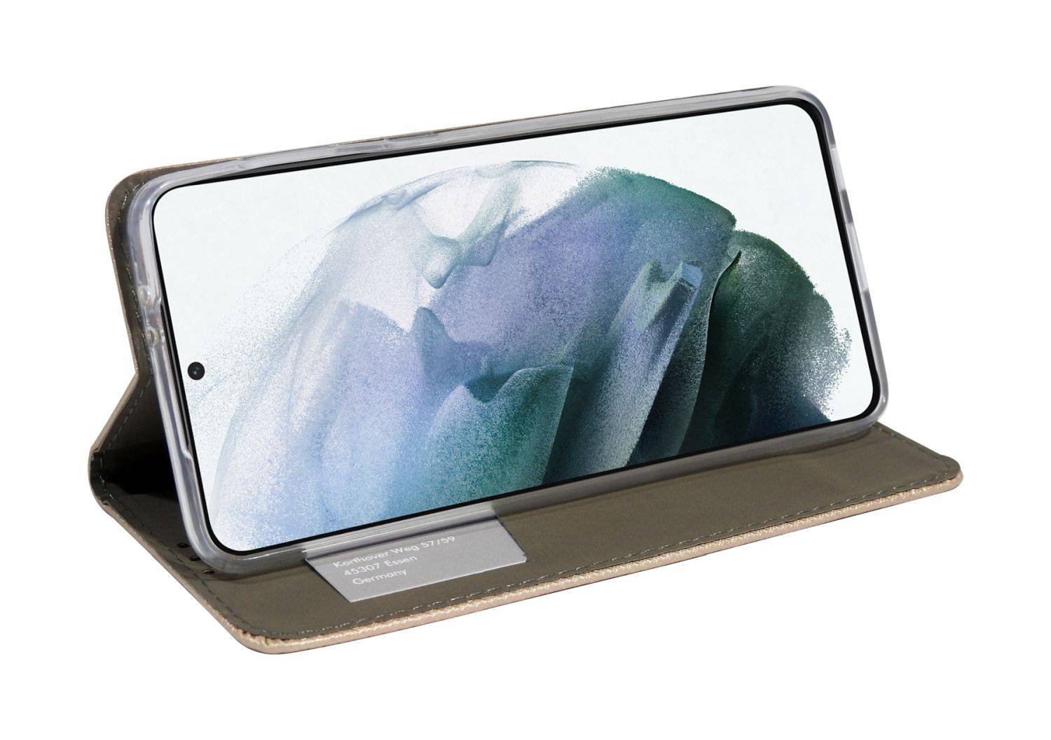 Buch Tasche "Smart" kompatibel mit SAMSUNG GALAXY A14 5G Handy Hülle Etui Schutzhülle mit Standfunktion, Kartenfach Gold