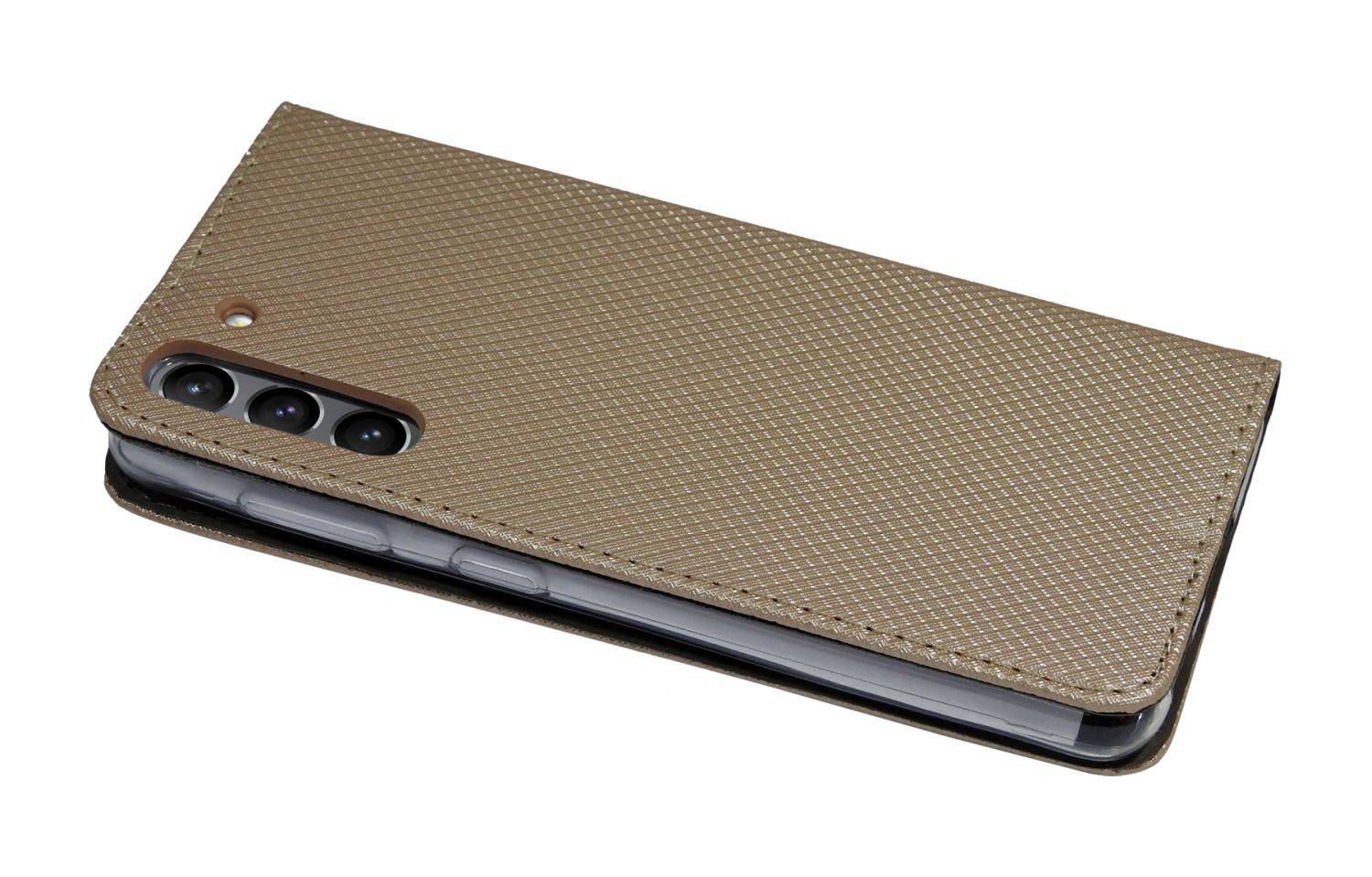Buch Tasche "Smart" kompatibel mit SAMSUNG GALAXY A14 5G Handy Hülle Etui Schutzhülle mit Standfunktion, Kartenfach Gold
