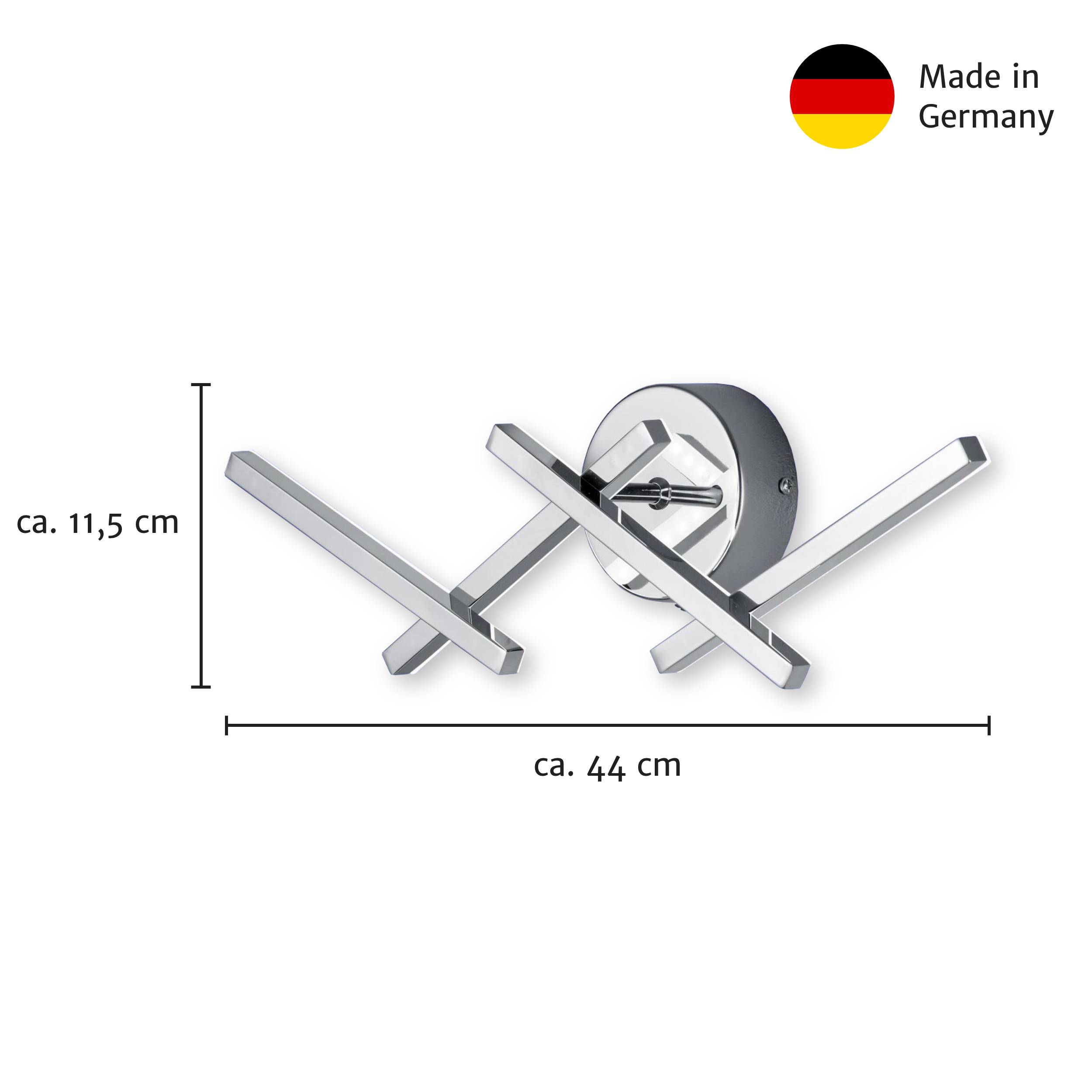 Deutsche LED Wandleuchte 16W/230V Chrom Metall 1400lm Warmweiß 11,5x44cm