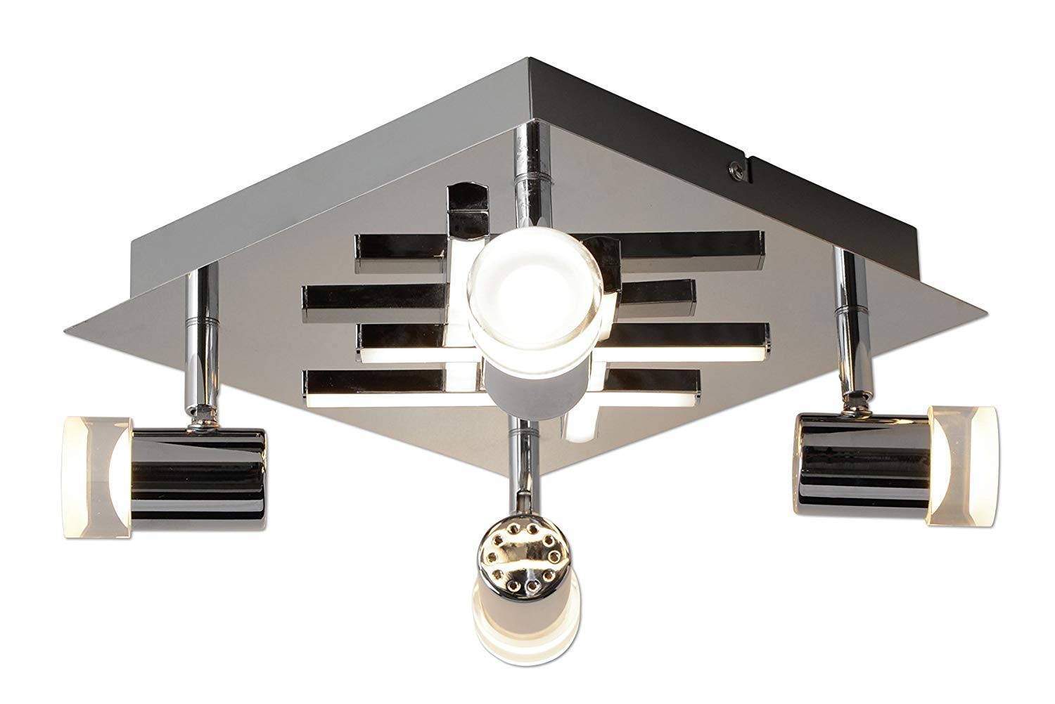 Deckenleuchte Chrom 4xLED je 2,4W und 4xLED je 4,3W 230V Schwenkbar 29,3x29,3cm